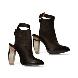 Miista Black Leather Boots with Clear Heel